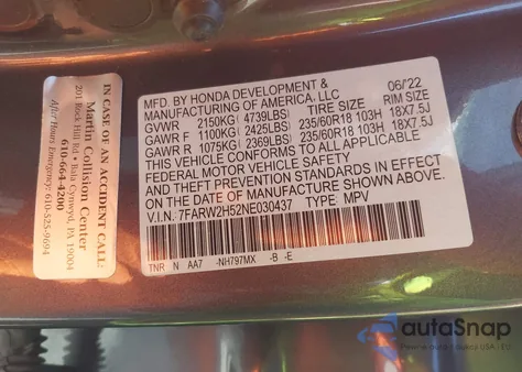 2022 Honda Cr-V Awd Ex z USA, uszkodzony, nr VIN 7FARW2H52NE030437